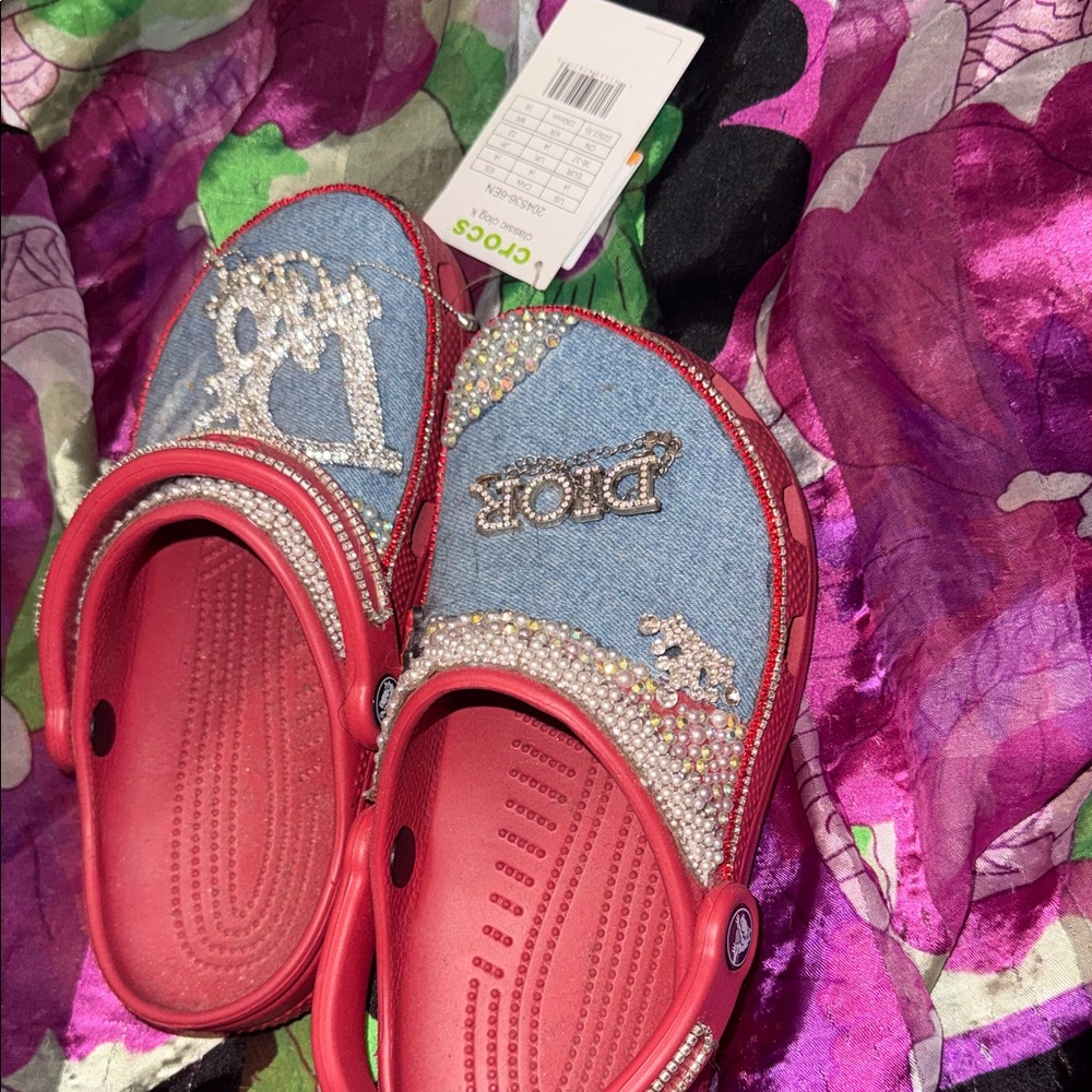 Dior Kids Red and Denim Slippers